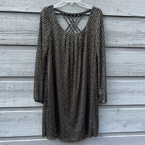 JESSICA SIMPSON BLACK GOLD POLKA DOTTED DRESS   SIZE 10 NEW